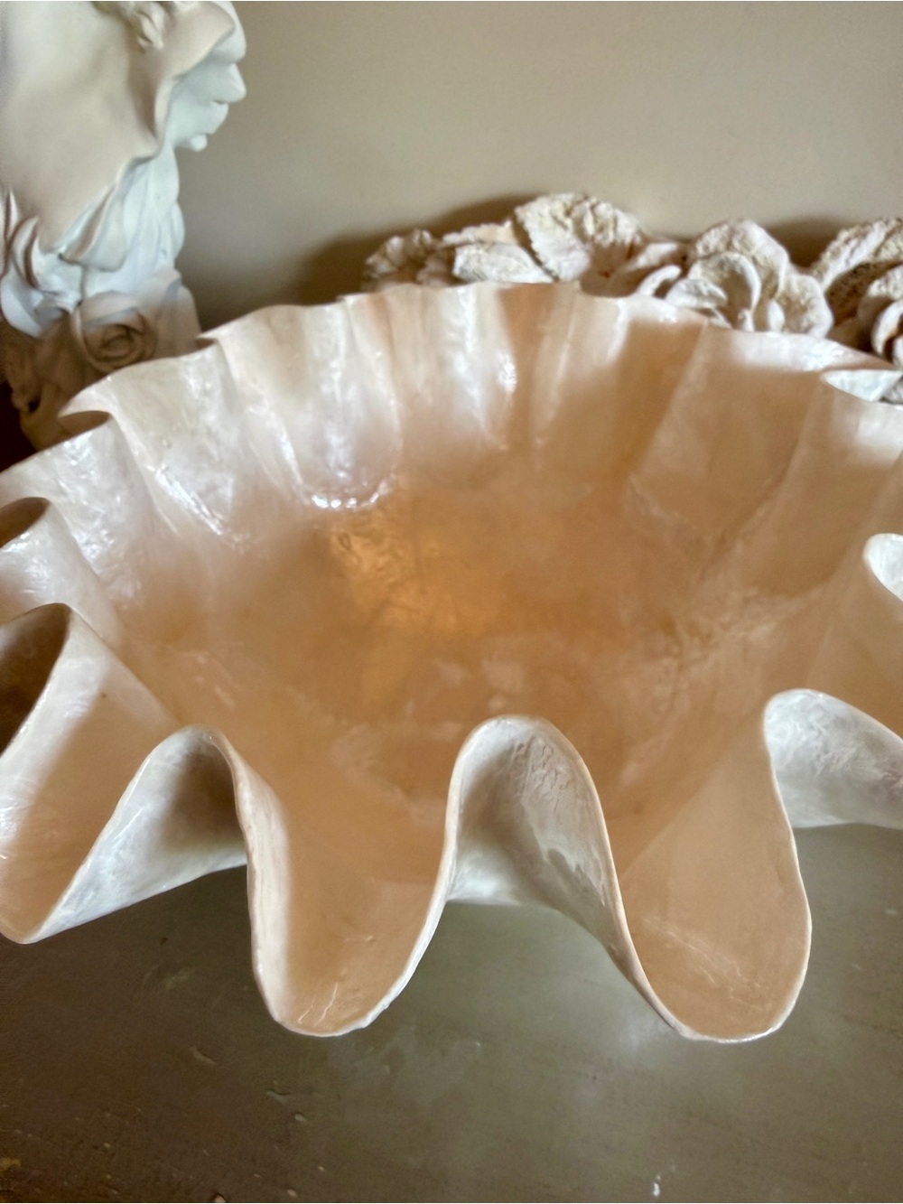 Pearlescent Ruffled Decorative Bowl - White - Picture 4 of 4